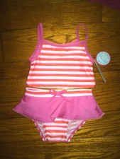 NWT TODDLER GIRLS 2-PC BATHING SWIM SUIT HOT PINK STRIPED CUTE SZ 18 MOS UPF 50
