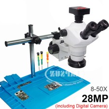 Set microscopio stereo industria trinoculare 8-50X simul-focale 8050T HD 28MP fotocamera