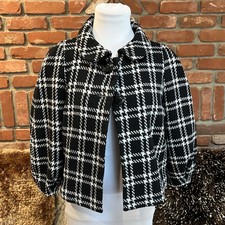 Designer Louis Charles Babydoll Mod Swing Brunch Plaid Cropped Overlay Coat 12
