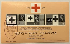 1963 NORTH EASTSTAMPEX SOUVENIR SHEET RED CROSS CANCELED QUEEN ELIZABETH II