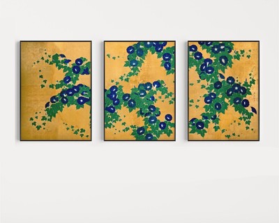 Japanese Set of 3 Posters, Morning Glories - Suzuki Kiitsu, Japanese Art Print, 