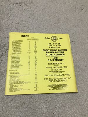 SEABOARD COAST LINE RAILROAD 1980 TIME TABLE Rocky Mount Raleigh D&S