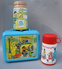 1980s Sesame Street Lunchbox by Aladdin Blue Plastic W/ 2x Thermos School Lunch