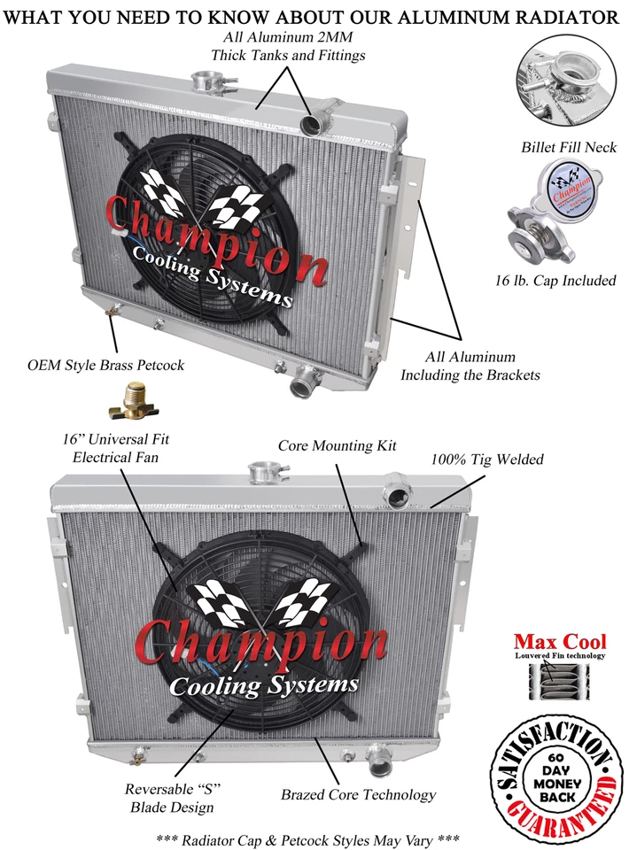 ER Champion 4 Row Radiator W/ 16" Fan for 1975 - 1978 Chrysler Cordoba V8 Engine - Изображение 3 из 4