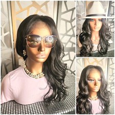 Dark Brown Wig Wavy Wig FreeParting 13x4 Curly Brown Wig Human Hair Blend Heat