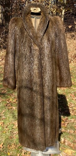 EUC Vtg Rosendorf/Evans Genuine Beaver Fur Full Length Over Coat 47" Long - Picture 3 of 22