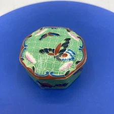 Vintage Takahashi Porcelain Cloisonne Trinket Box Moth Butterfly Lid Small 1981