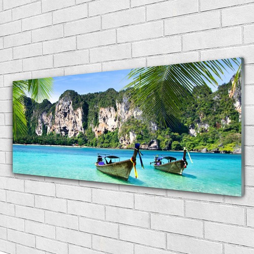 Tableau Décoratif Verre 125x50 Cm - Impression Coucher De Soleil Mer - Déco Panoramique Salon/cuisine