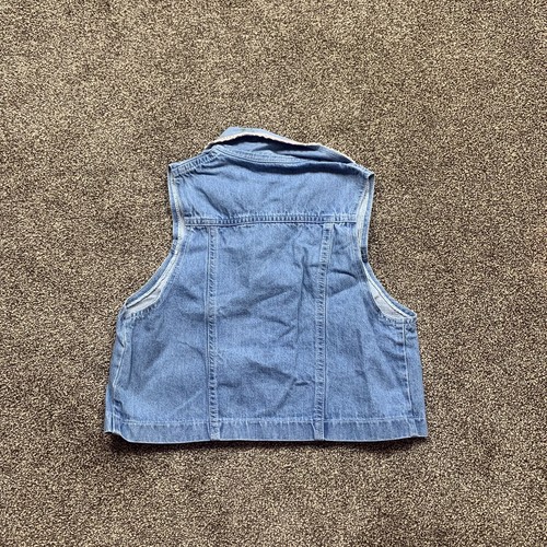 so be girls large sleeveless blue jean vest embellished flowers snap closure - Picture 3 of 6