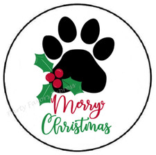 MERRY CHRISTMAS PAW PRINT CAT DOG ENVELOPE SEALS LABELS STICKERS PARTY FAVORS