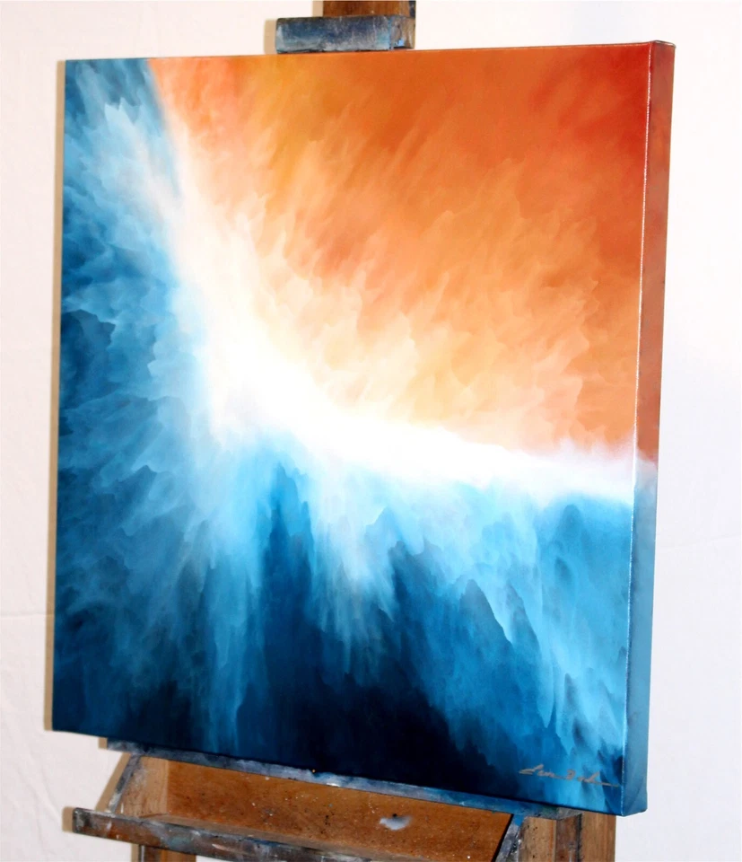 Pintura al óleo contemporánea original moderna abstracta bellas artes lienzo firmado Foto 3 de 4