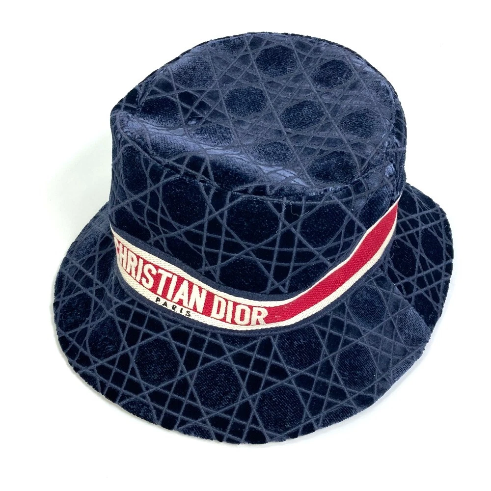 Dior 15CAN923X134 21AW Velor Cannage logo bob Hat bucket hat Navy/Red