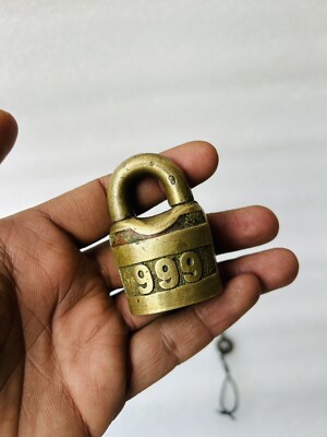 Ancient Brass 999 Padlock Antique Eye Marked Lock Collectible