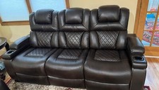 NEW LED 3PC Sofa Power Recliner Set Black Leather Bluetooth Speaker  USB Ports