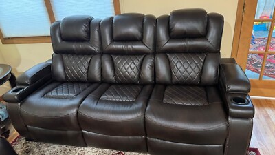 NEW LED 3PC Sofa Power Recliner Set Black Leather Bluetooth Speaker & USB Ports
