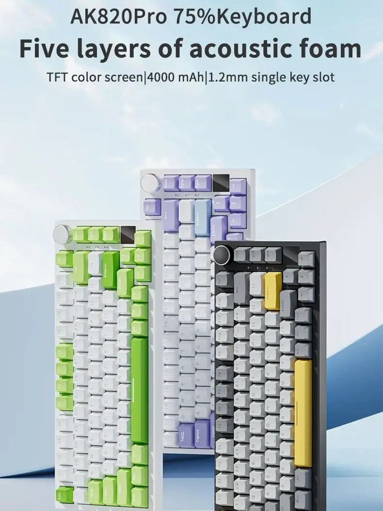 Mechanical Gaming Keyboard with TFT Screen, Knob, Wired/2.4GHz/BT Connectivity for PC