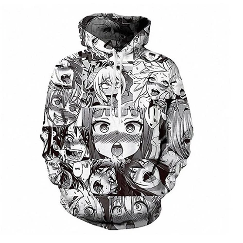 Ahegao Anime Face Hoodie Hentai Manga Mens 3D Printed Sweatshirt