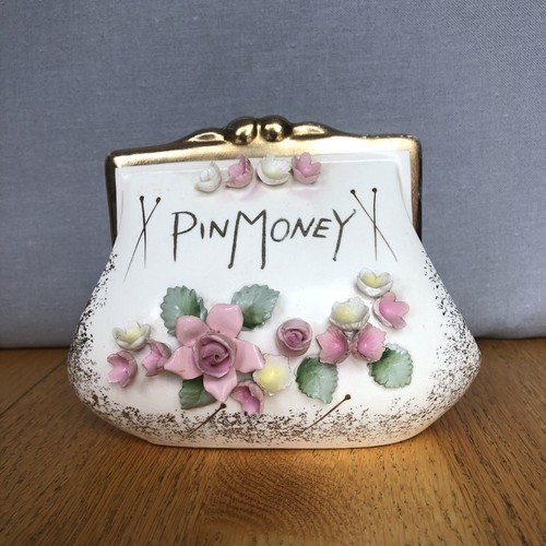 Vintage Lefton PIN MONEY Purse Money Bank, 90256E with Roses and Leaves - Picture 11 of 12