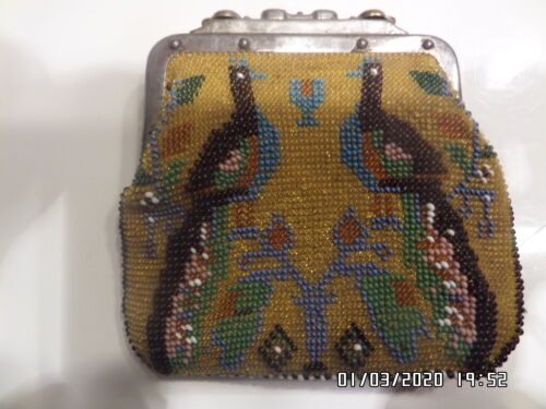 JUGENDSTIL GELDBÖRSE PERLENBESTICKT 1906-VOGEL MOTIV