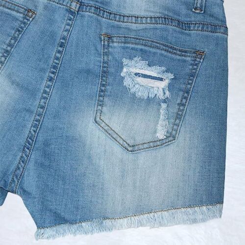 Women's Sexy High Waist Colorful Rhinestone Frayed Raw Hem Hot Denim Shorts - Picture 14 of 24
