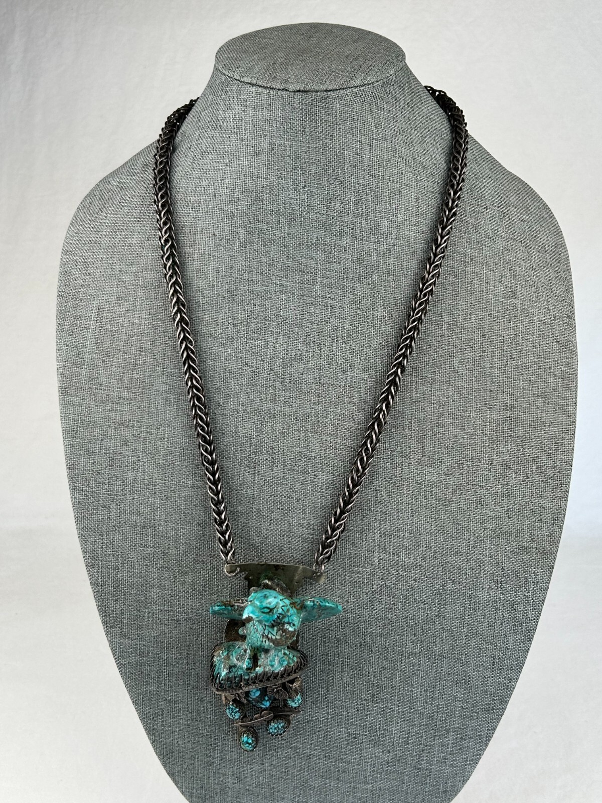 HUGE Vintage Sterling & Carved Turquoise Eagle Necklace SIGNED Bob ...