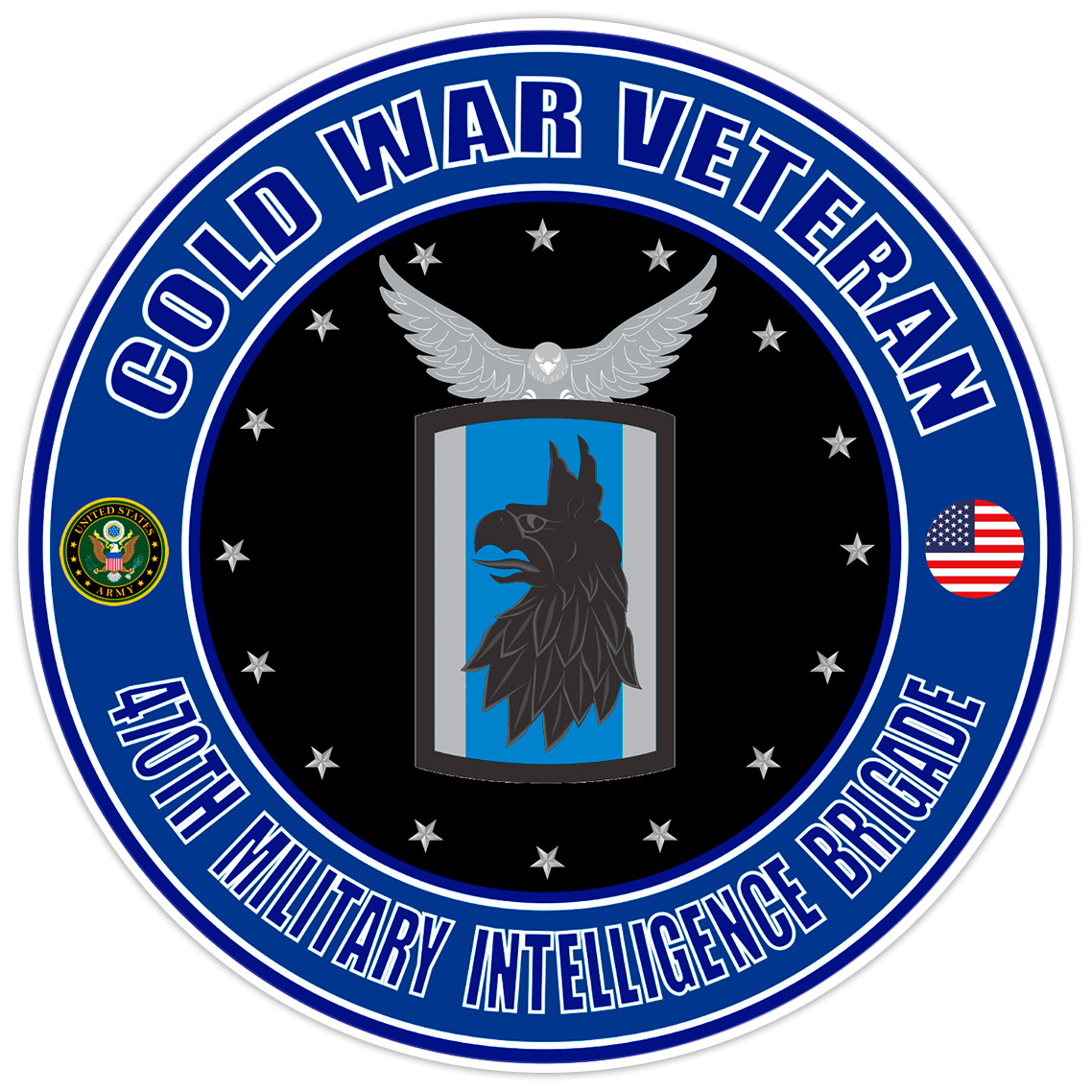 Cold War Veteran 470th Military Intelligence Brigade Bumper Sticker Decal 5"