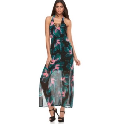 lace yellow maxi dress Eloquent Lace-Up Back Maxi Dress Yellow