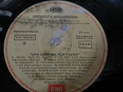ORQUESTA MONDRAGON UNA SONRISA POR FAVOR EMI LP VINILO VINYL 12'' G+ SIN PORTADA