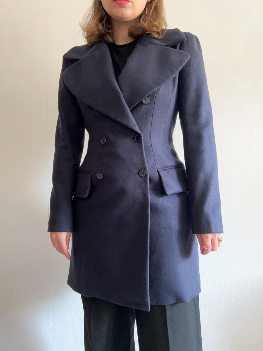 Alexander McQueen / コート/38/ウール/ネイビー// Alexander McQueen Women's Navy Wool Cashmere Coat Double-Breasted