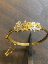 Baby Personalized 14K gold overly 3d id name Bracelet bangle with safty chain