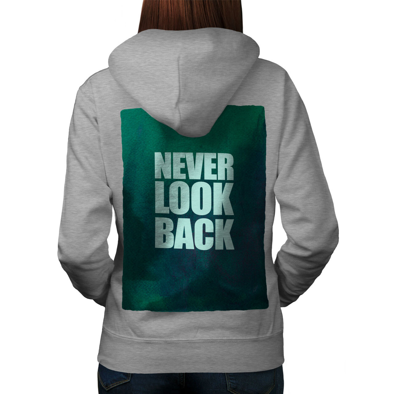 Wellcoda Never Look Back Slogan Say Womens Hoodie Back