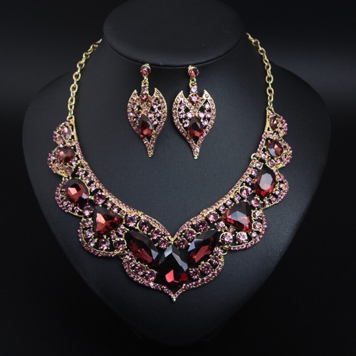 Crystal Jewelry Set Statement Necklace Earring Choker Bibs Women Bridal Wedding - Picture 136 of 174