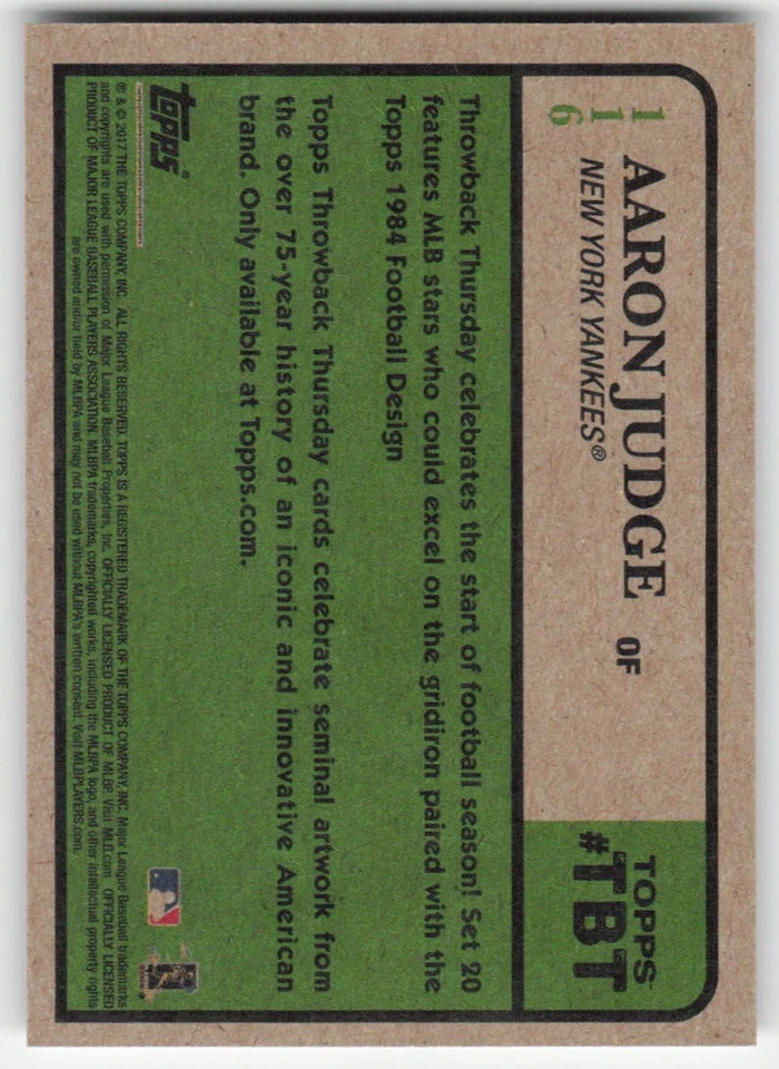 Aaron Judge 2017 Topps Throwback Thursday #116 55049 - Image 2 of 2