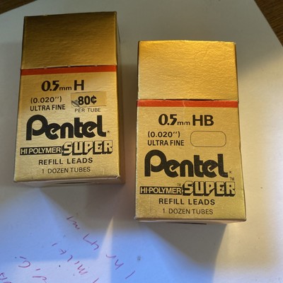 2 Pentel Hi-Polymer Super Lead Refills 0.5mm H and HB Ultra fine In Original Box