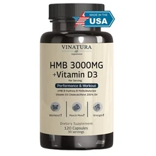 HMB 3000Mg and Vitamin D3 Supplement Capsules per Serving *USA Made & Tested* Pr