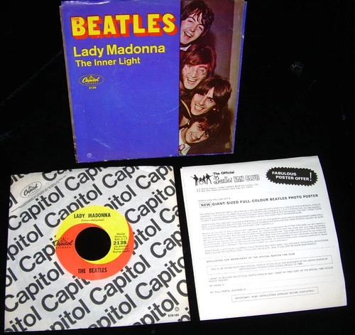 The Beatles 45 Capitol 2138 Lady Madonna w/ PS Sleeve & Fan Club insert 1968