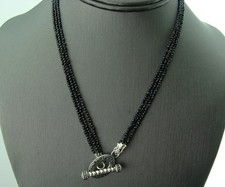 Black Spinel 3 Strand Necklace  925 Sterling Silver Toggle  Layered Gemstone