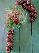 Primitive Country Farmhouse Dark 16" Christmas Jingle Bell Candy Cane w/Bow/Hang