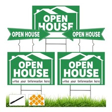5 PCS Green 17x13 In Double Sided Open House Signs With Metal Stakes Arrows