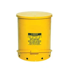Justrite 09701 Oily Waste Can, 21 Gal, Yellow, Steel, 23 7/16 In Height, Foot