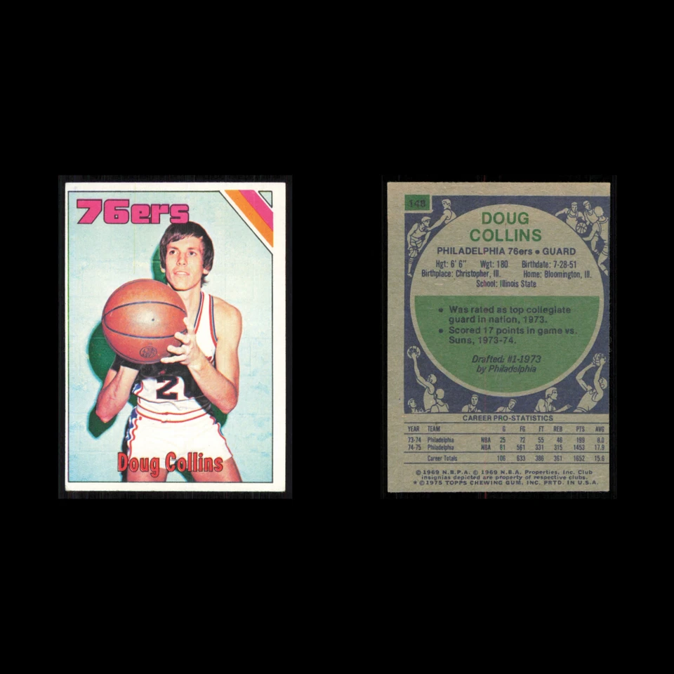 Doug Collins #148 1975 Topps Philadelphia 76ers Basketball Card NBA NM - Image 3 of 3