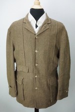 J. Peterman Brown Woven Tweed Hacking Norfolk Jacket Sz 44 Made in USA