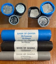 Ghana - 50 pcs x set 3 coins 5 10 20 Pesewas 2016 UNC rolls Lemberg-Zp