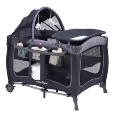 Baby Playard with Canopy, Portable Crib with Changing Table