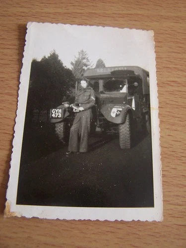 WW2 Military Woman in Uniform Vintage Photo in Front Military Car GYH 473 BRCS
