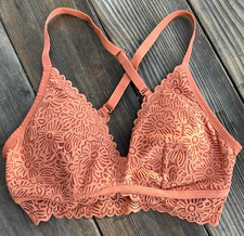 Womens Lace Removable Pad Crossback Adjustable Bralette Auden Orange Size M