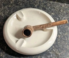 Rare Pipe Shaped Ashtray Beige Glazed Ceramic MCM Tobacciana Novelty EUC 