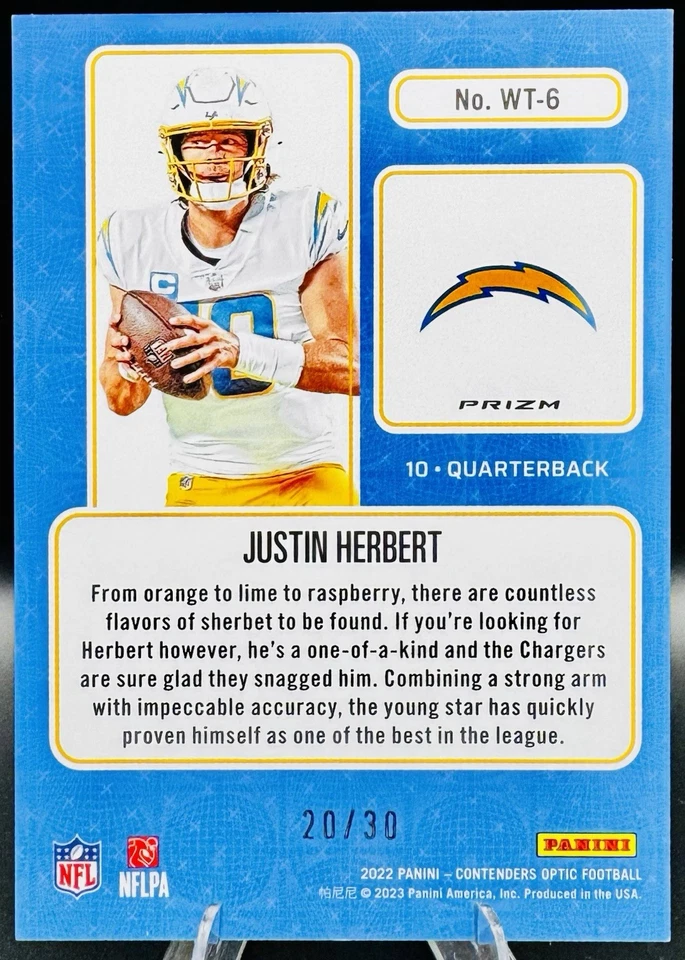 Justin Herbert /30 GREEN Pulsar PRIZM #WT-6 Chargers 2022 Contenders Optic - Image 2 of 2