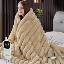 Heated Throw Blanket, Faux Fur Cozy Heating Blanket with Overheat Protection,