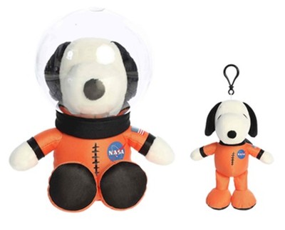New Aurora 2 Piece Orange Spacesuit Plush Bundle, 10'' Snoopy and 7'' Snoopy Clip